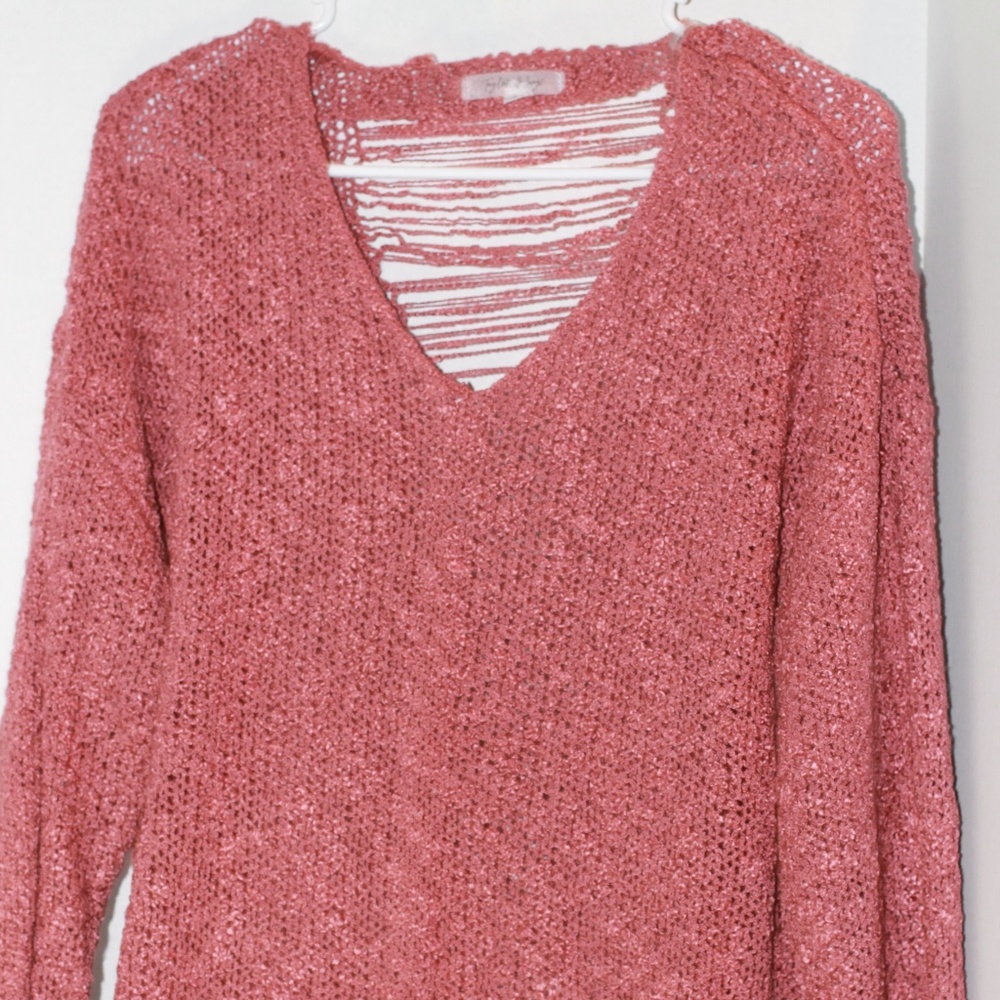 Dusty Rose Loose V-Neck Sweater